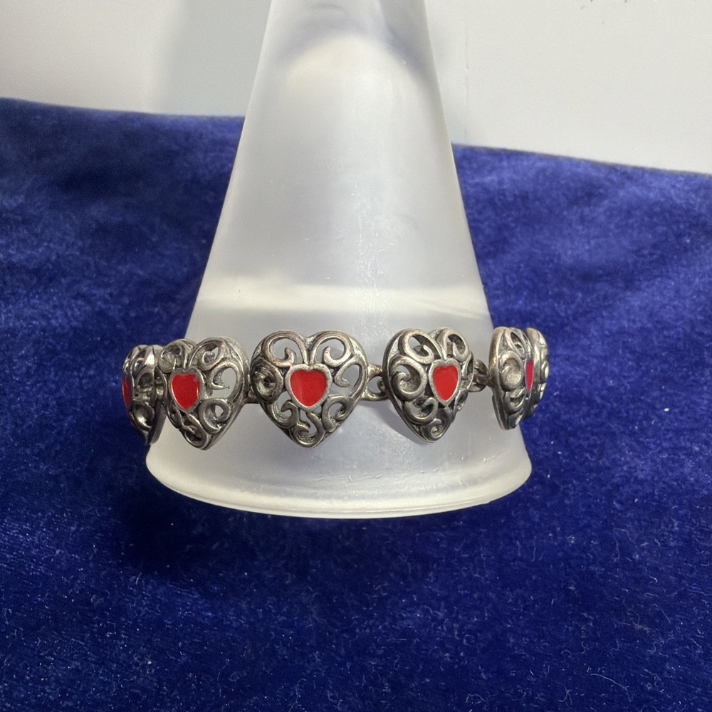 Premier Designs Hearts A Flutter Silver Filigree Red Enamel Heart Link Bracelet